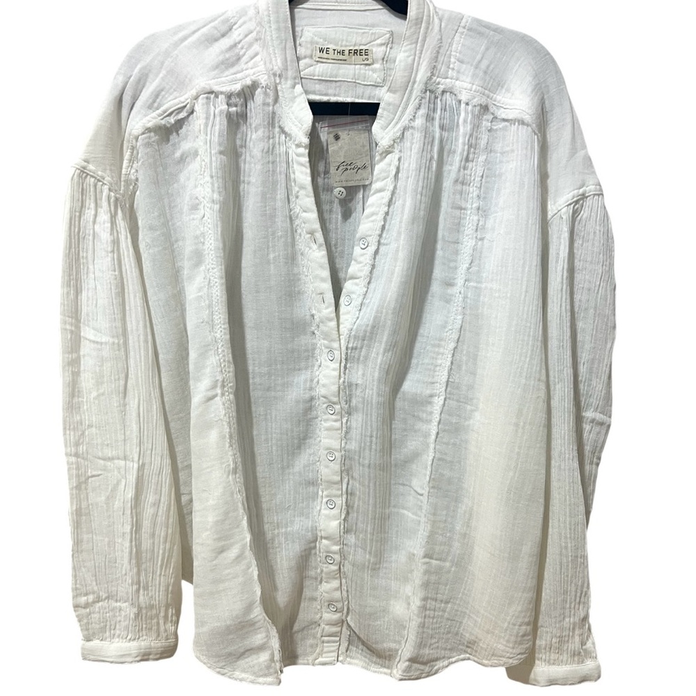 Free People We The Free White Button Down Shirt Top Cotton Gauze SZ L NWOT - Picture 4 of 10